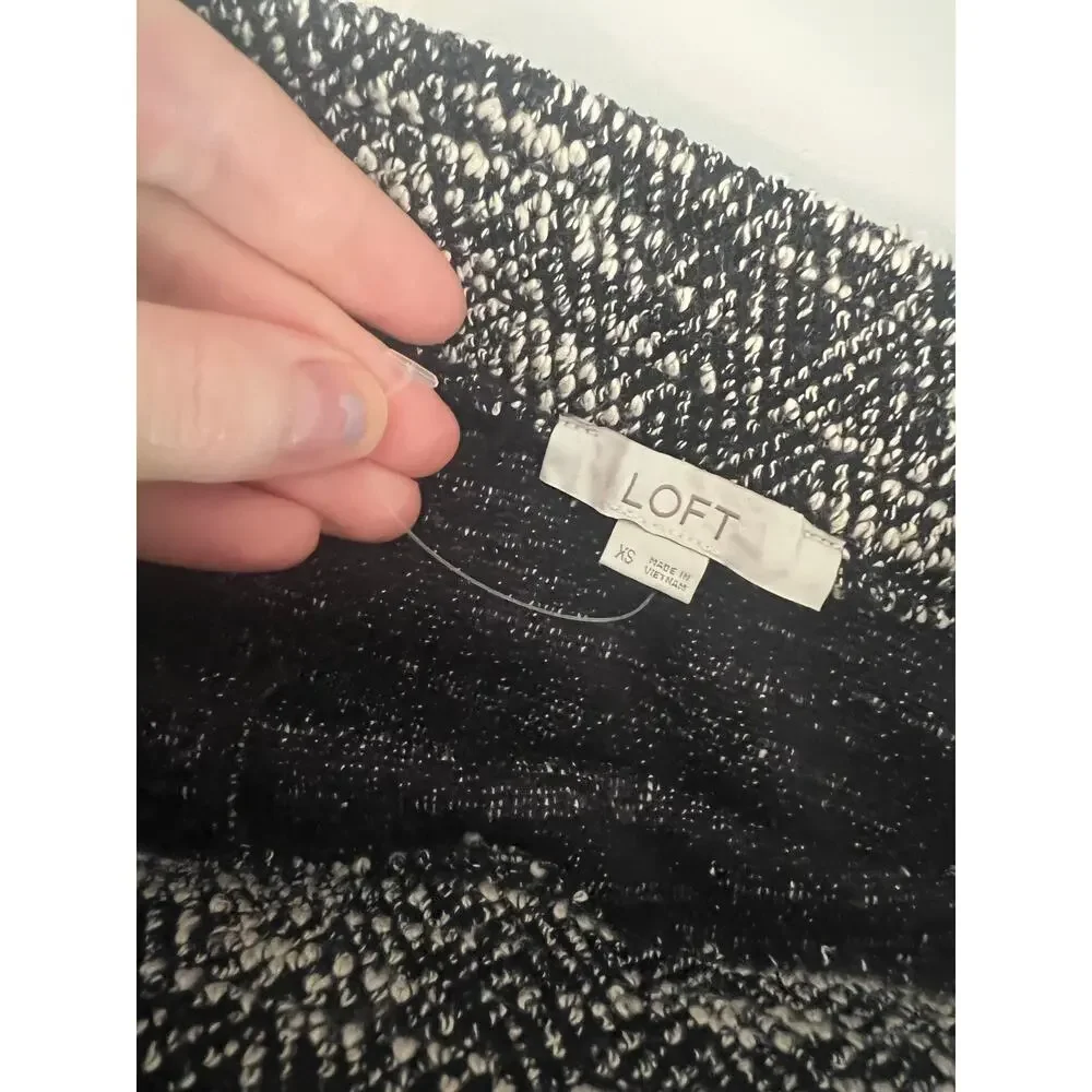 NEW Loft Black White Boucle Pocket Drawstring Skirt Woven Mini Pull On Womens XS